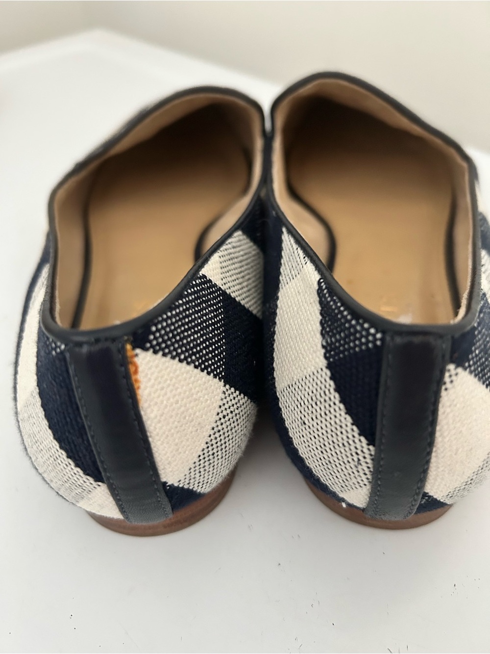 Talbots Ryan Gingham Loafers in Canvas Plaid Navy Blue Cream Size 9.5 M - Picture 13 of 15